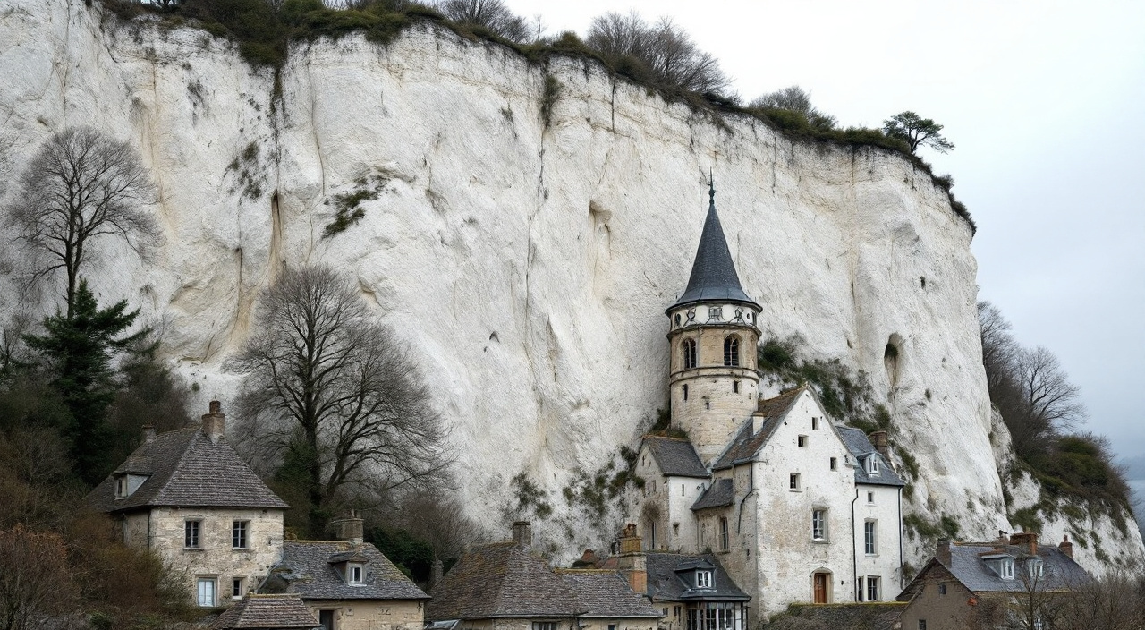 Coteau de craie dominant un village de la vallée de Seine