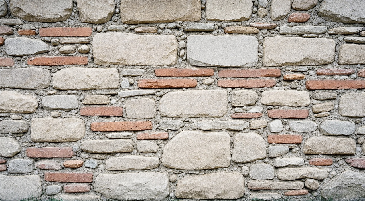 Mur d'appareillage mixte associant silex, calcaire et brique
