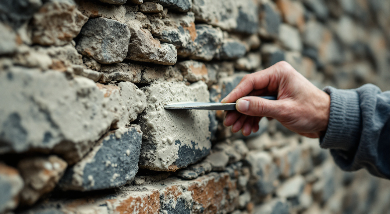 Rejointoiement d'un mur ancien au mortier de chaux